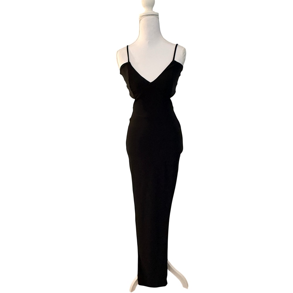 Windsor Cutout Maxi Dress Women S Black V-Neck Side Slit Bodycon Spaghetti Strap
